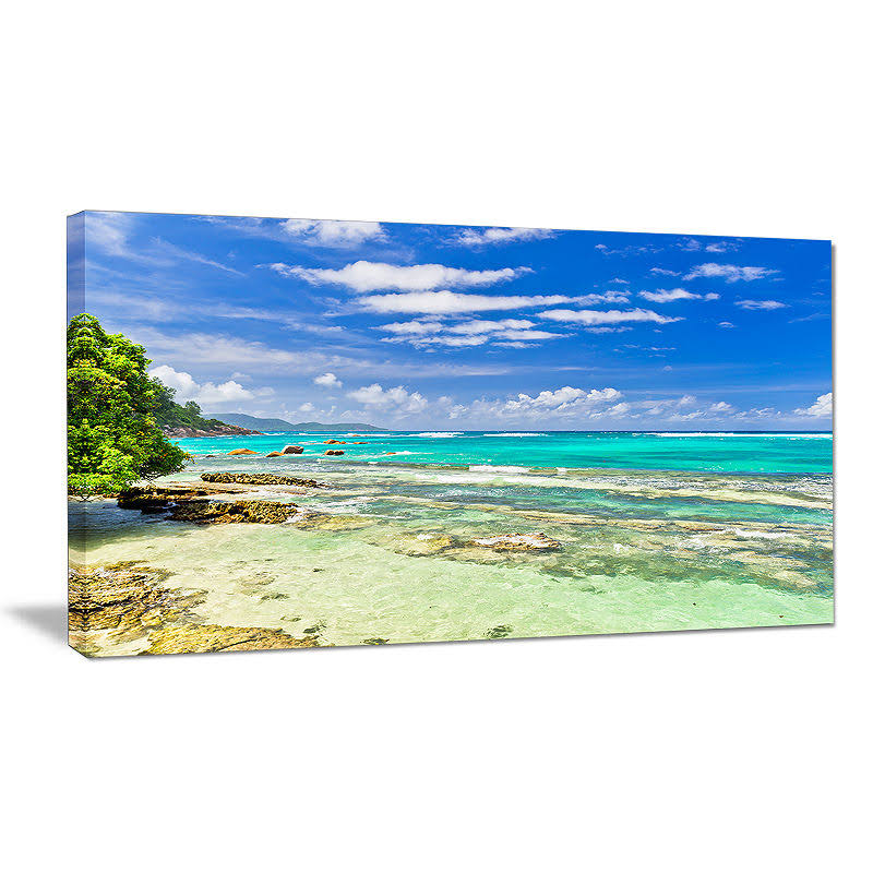 Design Art Tranquil Seychelles Tropical Beach Modern Seascape Canvas Artwork, 40X20x22 BKL2_Q0ODJ02