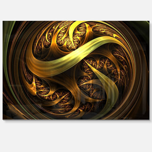 Design Art Golden Fractal Sphere in Dark - Abstract Large Abstract Art Glossy Metal Wall Art, Size: 40 in. Wide x 30 in. High, Y VCF4_L7SEV55