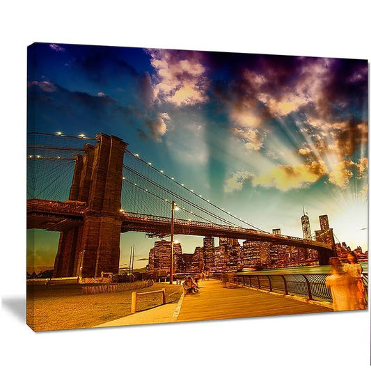 Design Art Relaxing in Brooklyn Bridge Park Photographic Print on Wrapped Canvas, Size: 16 inch x 32 inch, Brown QWI4_J9FOX30