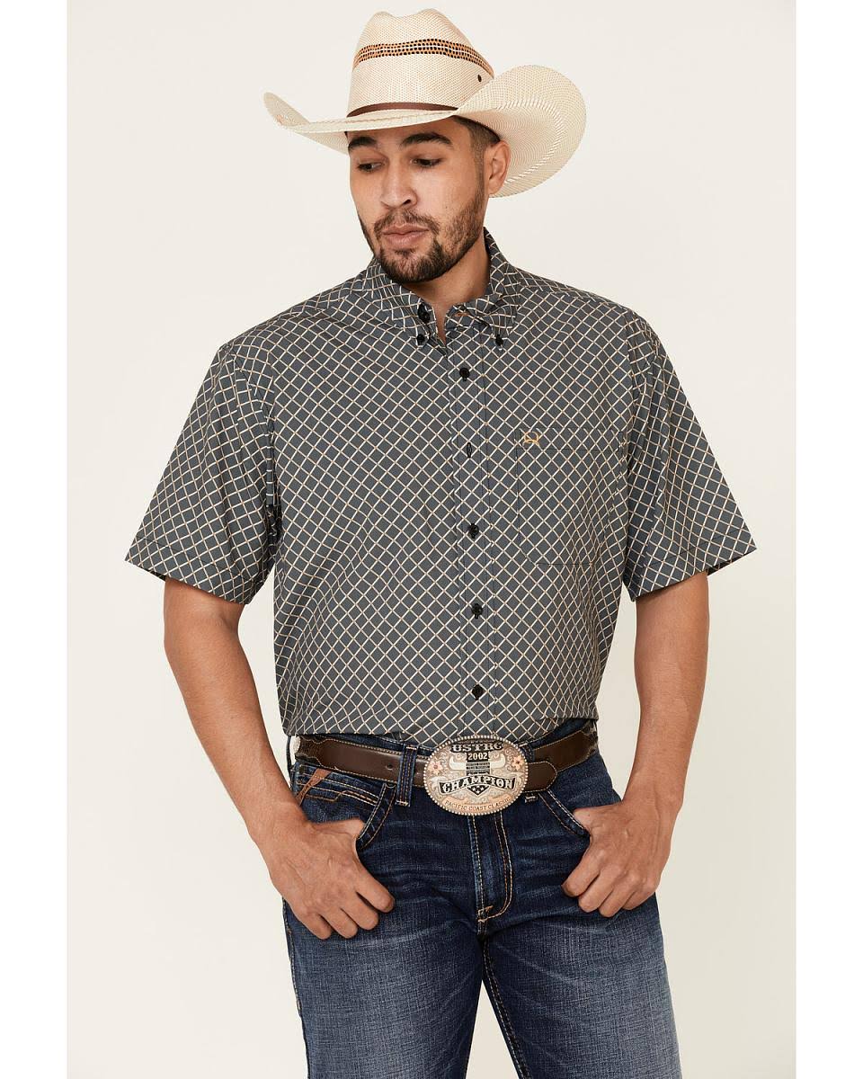 Cinch Mens Arena Flex Black Large Geo Print Short Sleeve Western Shir SHA4_Z8EMR97