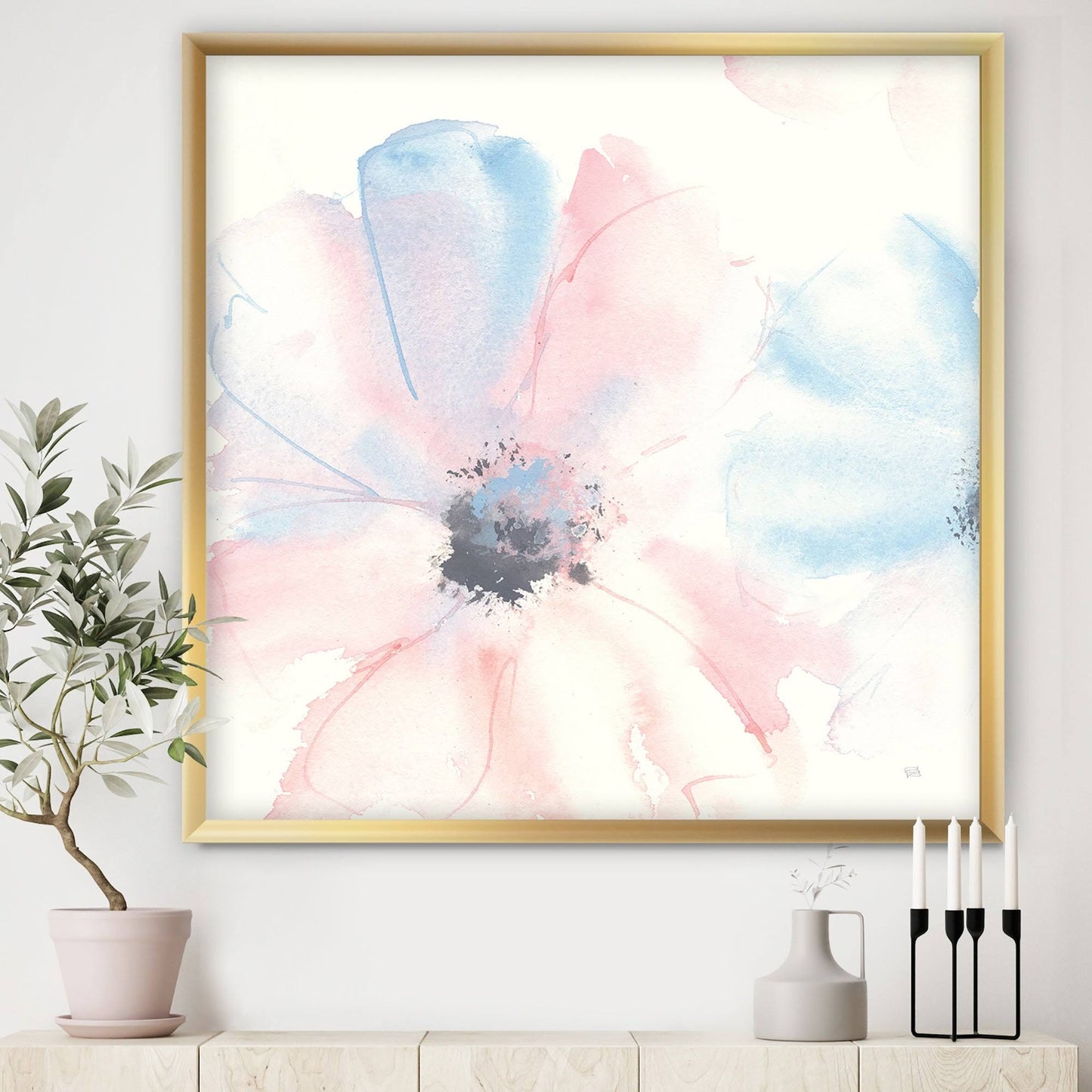 Designart Pink Shabby Floral I Shabby Chic Framed Art Print - 30 in. Wide x 30 in. High - Gold TMG1_D4EOZ38