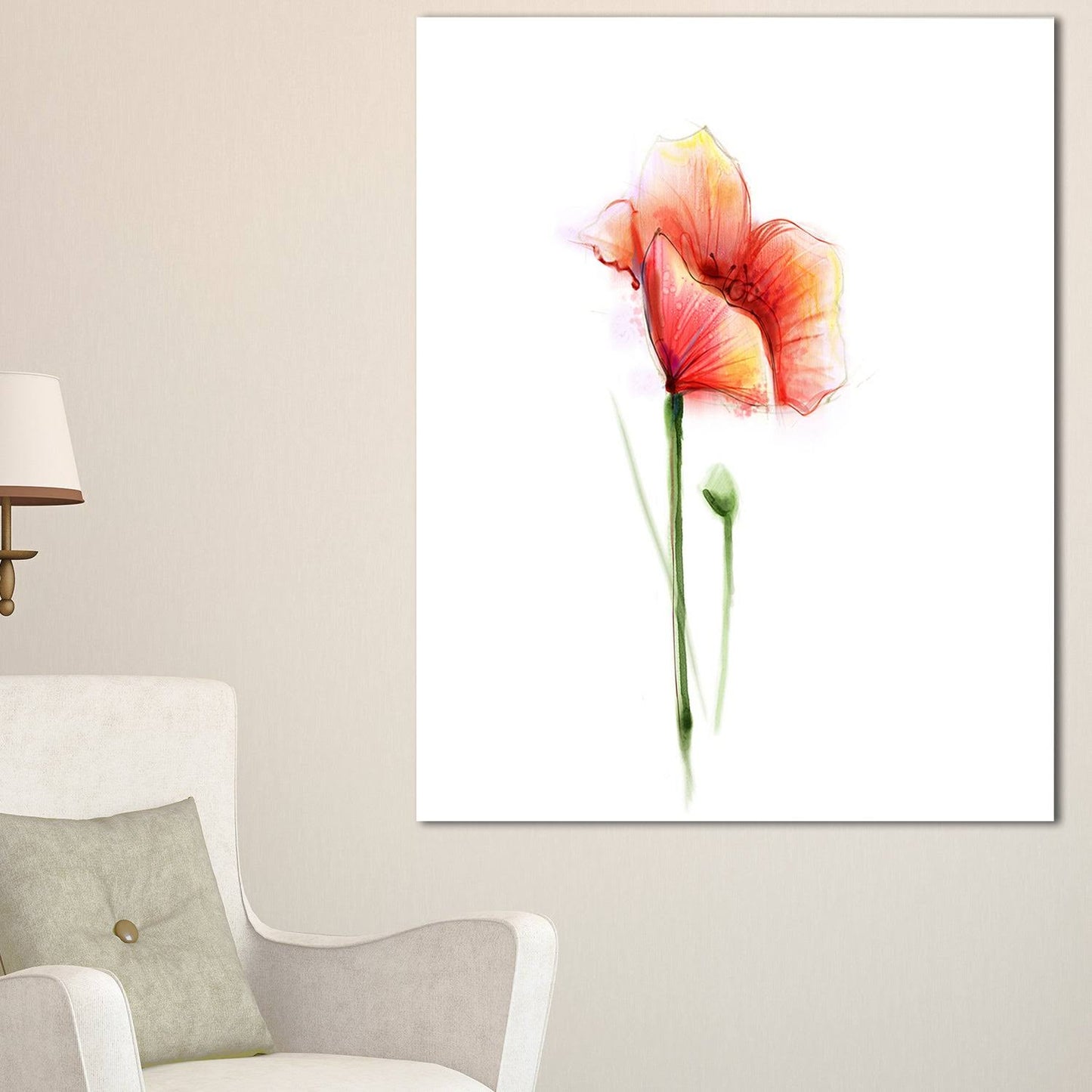 Design Art Red Poppy Flower with Large Petals - Large Flower Canvas Wall Art, 20 in. Wide x 40 in. High WAN6_K6ROX05