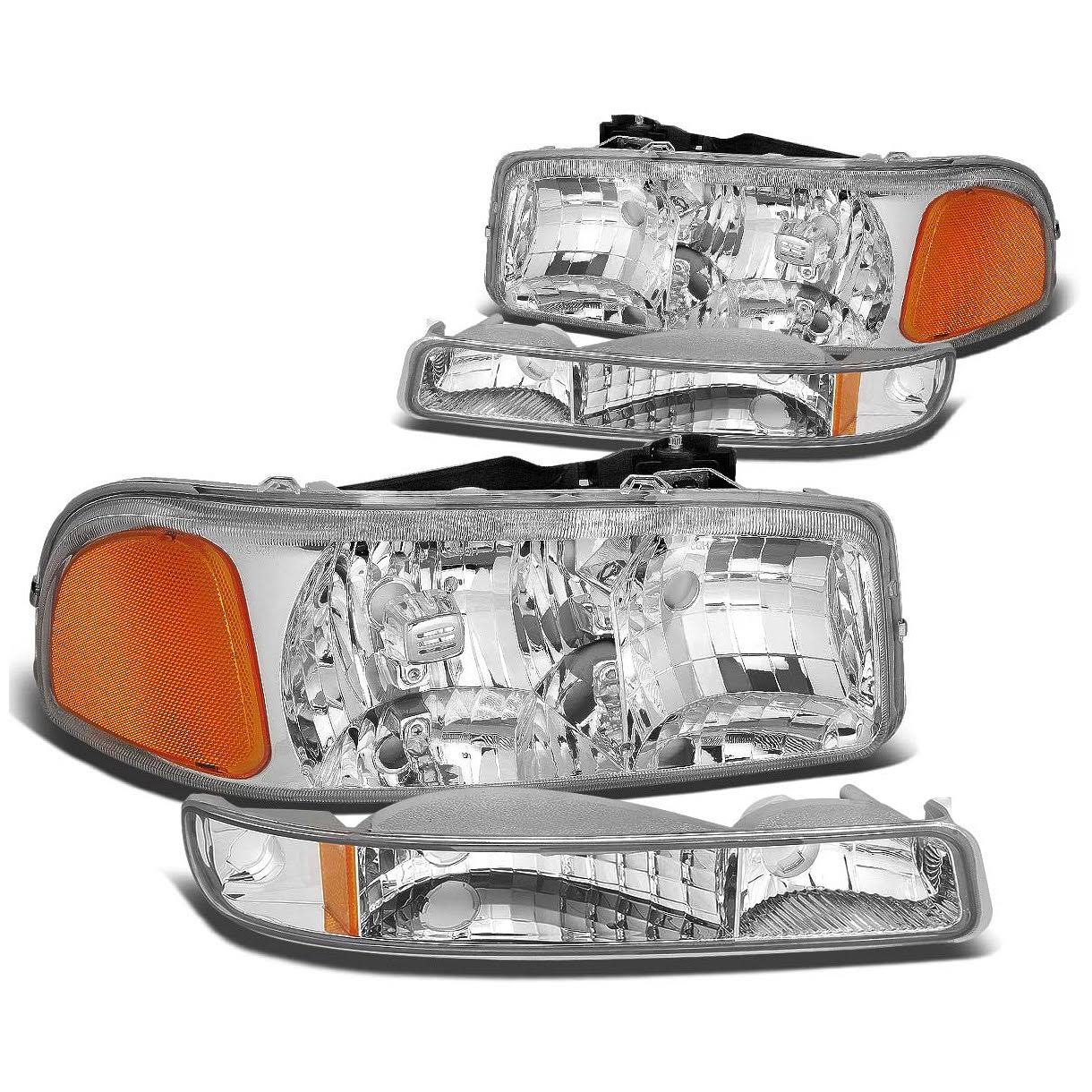 DNA Motoring for 1999 to 2007 GMC Sierra Yukon Gmt800 Chrome Housing Headlight+Amber Corner Bumper Lamps 00 01 02 03 04 05 06 NMQ9_L1BWQ62