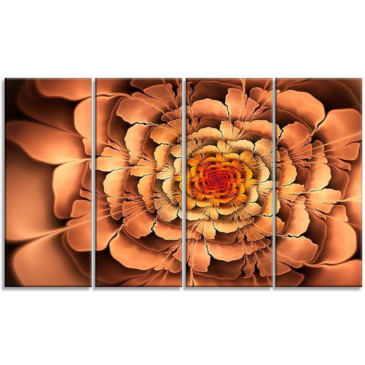 Design Art &Dense Fractal Brown Petals& 4 Piece Graphic Art on Wrapped Canvas Set, Orange ZSP1_Z2BBN84