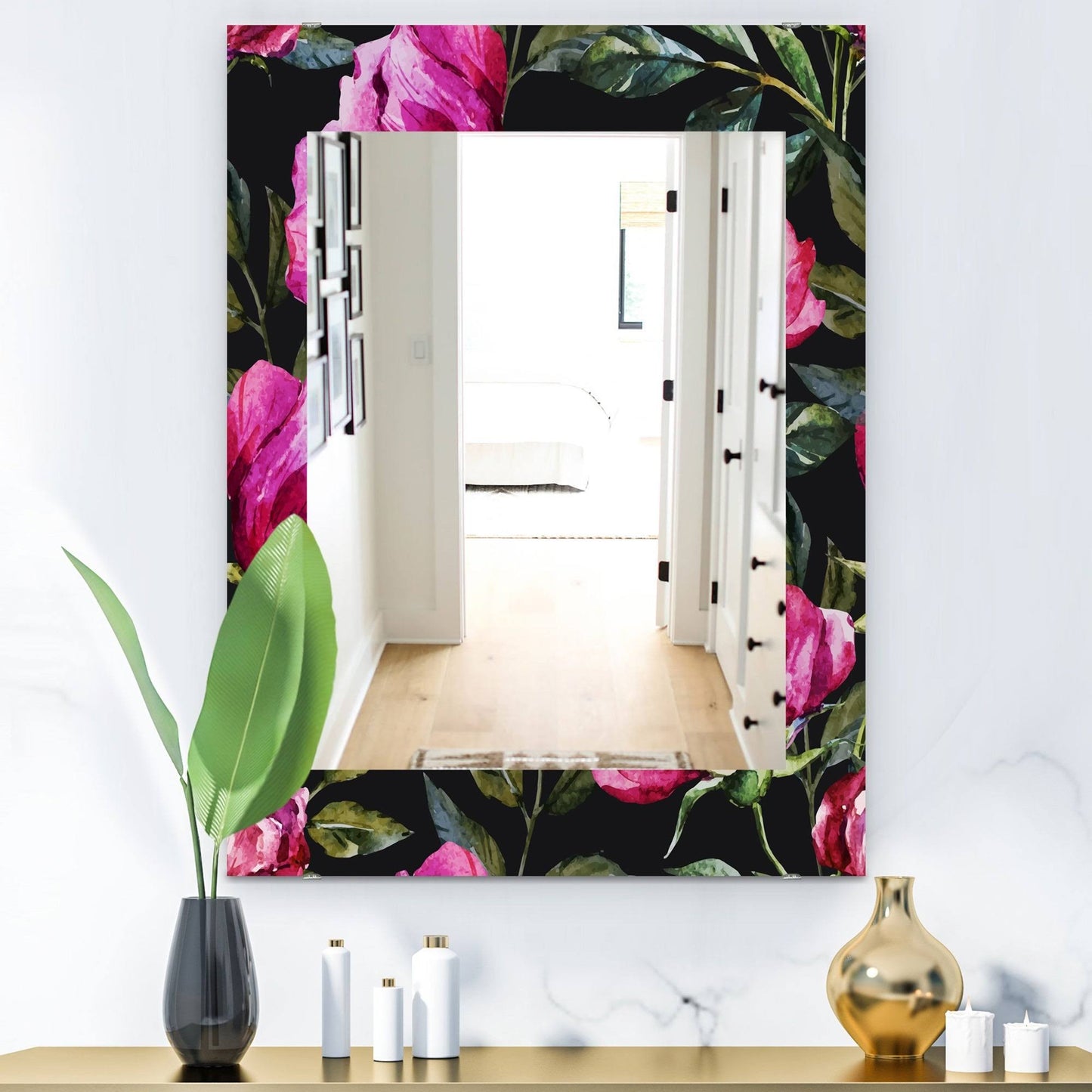 Designart &Obsidian Bloom 25& Traditional Mirror - Wall Mirror - 23.7 in. Wide x 31.5 in. High ZUJ6_N8BJY96