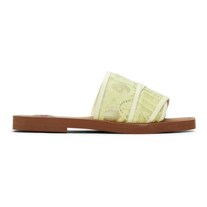 Chloé Yellow Lace Woody Flat Mules NEK0_O3PMS58