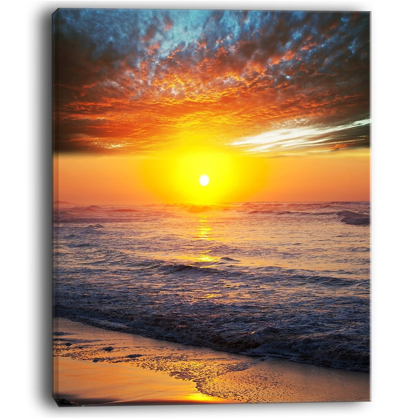 Designart &Bright Sunset Over Blue Waters& Modern Beach Canvas Art Print - 30 in. Wide x 40 in. High SDS9_A7IKR86