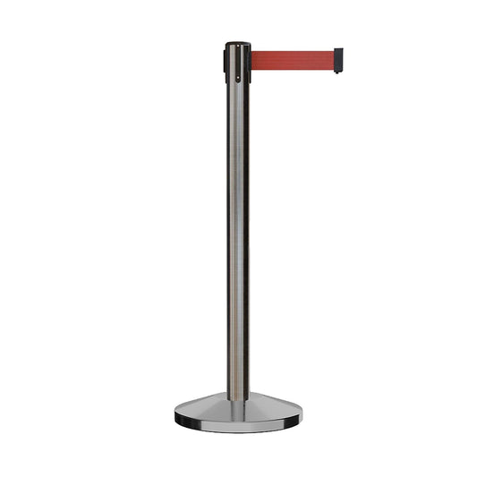 CCW Series RBB-100 Retractable Belt Barrier Satin Stainless Steel Post - 10.5 ft. Belt by Crowd Control Warehouse URL7_J0RLK11