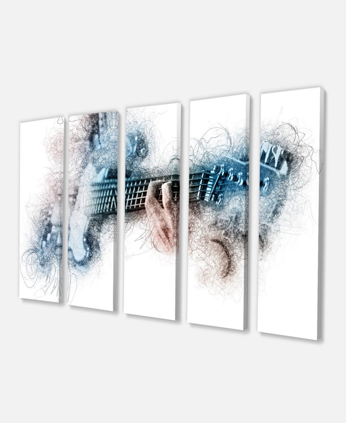 Designart &Man Playing A Guitar Watercolor& 5 Piece Graphic Art on Wrapped Canvas Set FII1_Y9AVD30