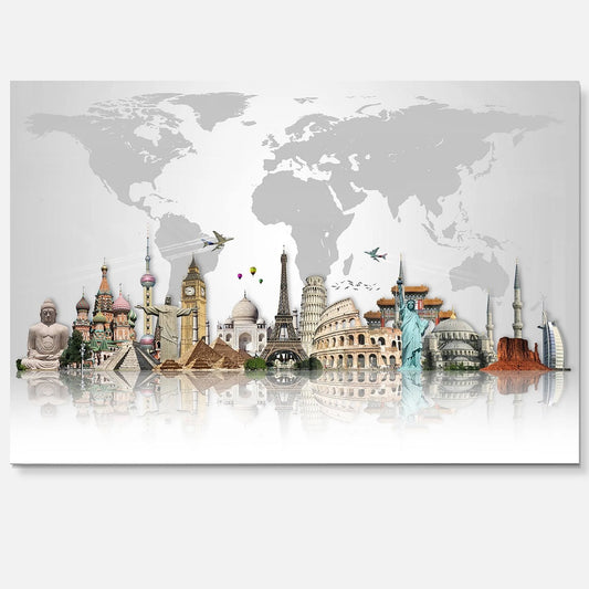 Design Art Famous Monuments Across World - Art Glossy Metal Wall Art, 20 in. Wide x 12 in. High - 1 Panel LFN1_W4IAM44