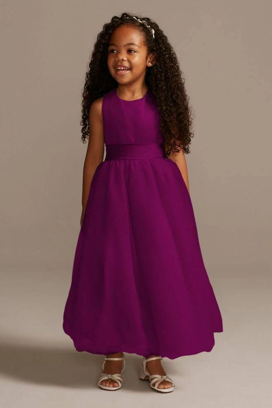 David&s Bridal Sleeveless Satin Flower Girl/Communion Dress with Full Skirt Style S1038 LZN6_P8LBC30