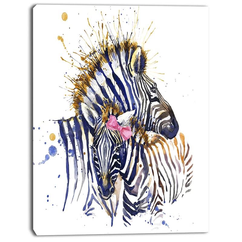 Designart &Zebra Watercolor Leftwards& Painting Print on Wrapped Canvas Size: 32x22 H x 16x22 W x 1x22 D FJD5_X8SXA17