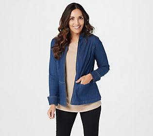 Denim Co. Stretch Denim Long Sleeve Zip Front Jacket, Size Medium, Medium Wash MMX4_D4FKE47