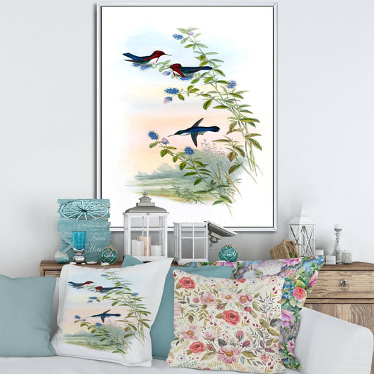 Designart &Vintage Hummingbird II& Traditional Framed Canvas Wall Art Print - 12 in. Wide x 20 in. High - White UPS1_V4OHX76