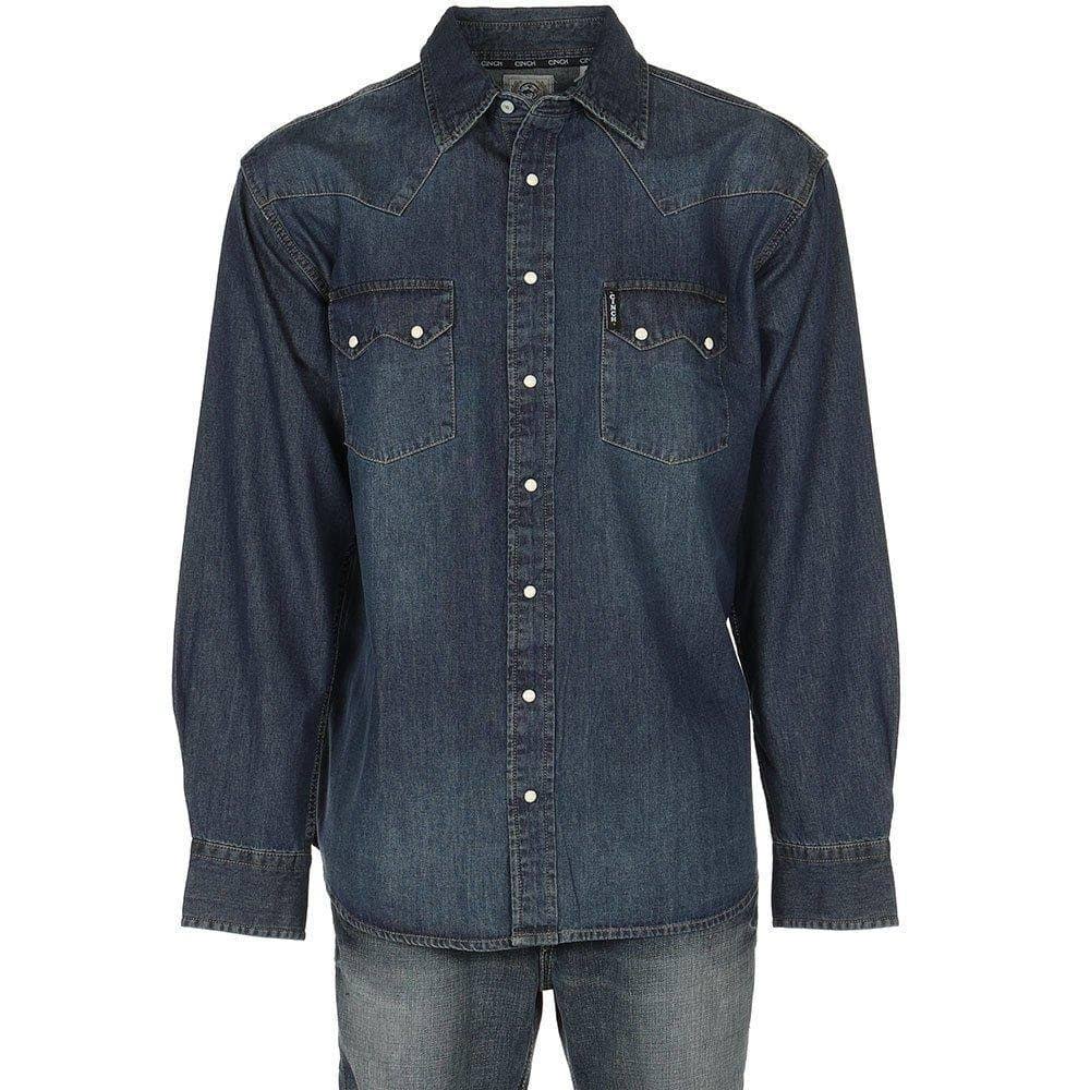 Cinch Western Shirt Mens L/S Denim Snap Dark Wash MTW1109001 TYP2_Q9ADQ38