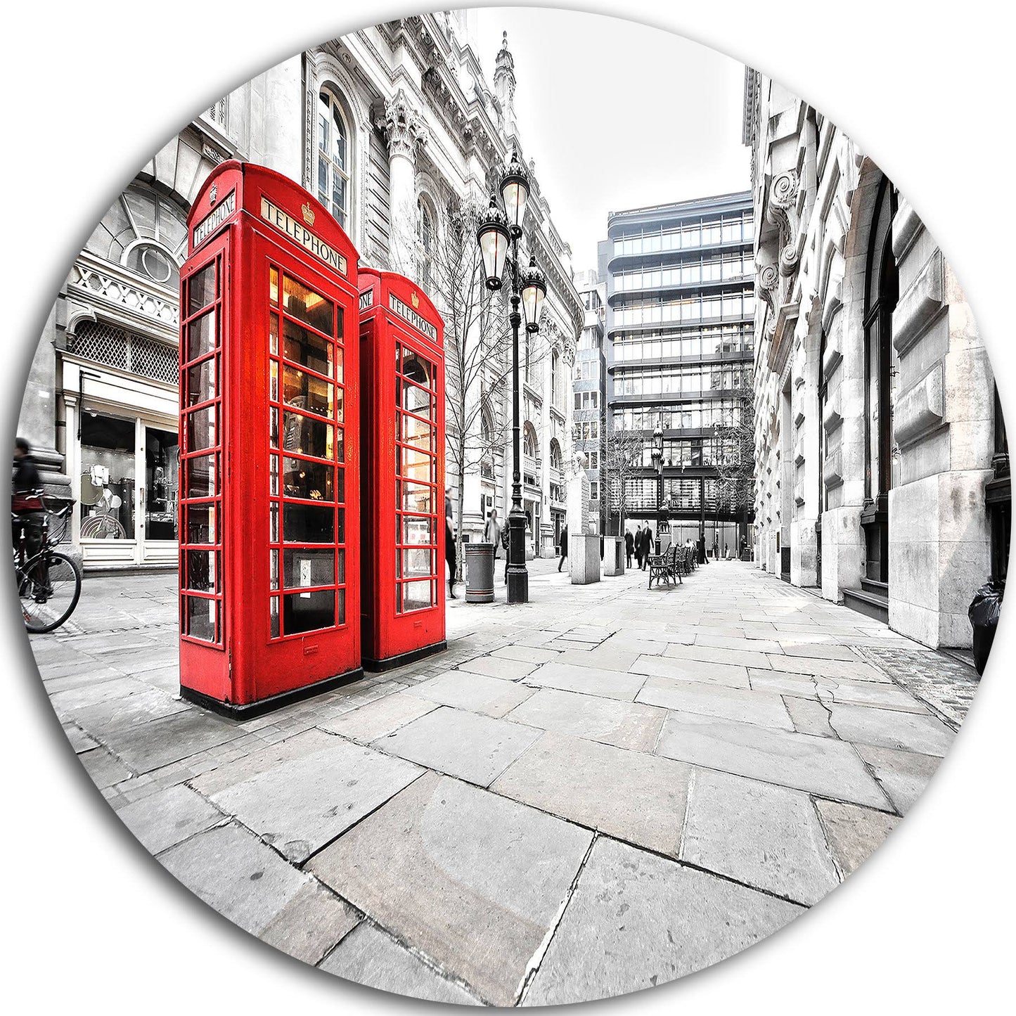 Design Art Phone Booths on Street Photographic Print on Metal, Red CQF8_C4IVC55