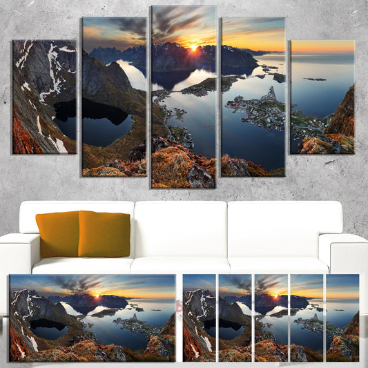 Design Art &Rocky Sea Mountains& Photographic Print on Wrapped Canvas, Size: 20 inch H x 40 inch W x 1 inch D, Blue BTY6_Z4NGX78