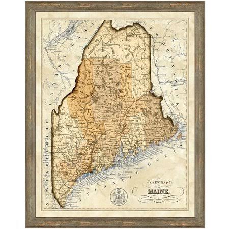 Charlton Home &Map of Maine& Framed Graphic Art Print, Brown HXN4_N4FEC63