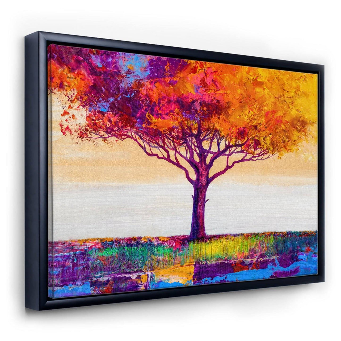 Designart &Autumn Colored Forest Treescape XVII& Farmhouse Framed Canvas Wall Art Print - 20 in. Wide x 12 in. High - Black EOR8_E0SUJ54