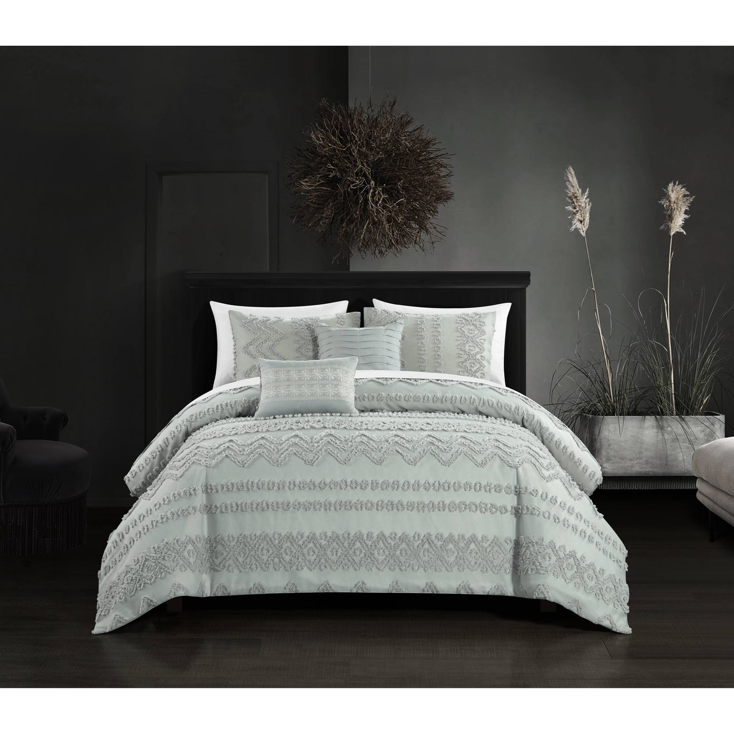 Chic Home Tyson 9 Piece Chevron Geometric Pattern Bed in A Bag Comforter Set - Grey - King NBH1_O2OAT18