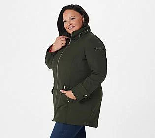 Dennis Basso Water Resistant V-Luxe Jacket with Hidden Hood, Size X-Small, Hunter Green SBO4_Y1XCG72