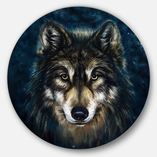 Designart &Smiling Wolf& Animal Glossy Large Disk Metal Wall Art - 29 x 29 - Disc of 29 inch FQF3_P0TXQ86