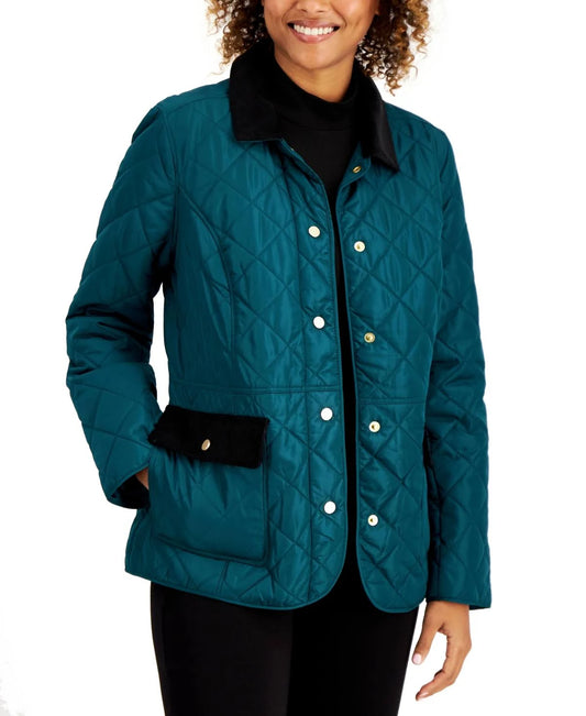 Charter Club Quilted Corduroy-Trim Jacket, Created for Macy&s - Balsam GGO7_G6BZS39