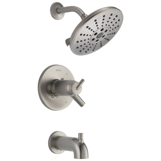 Delta Trinsic Collection Stainless Steel Finish TempAssure 17T WaterSense Thermostatic Tub and Shower Combo Faucet Includes Valv NAJ7_P9HFW10