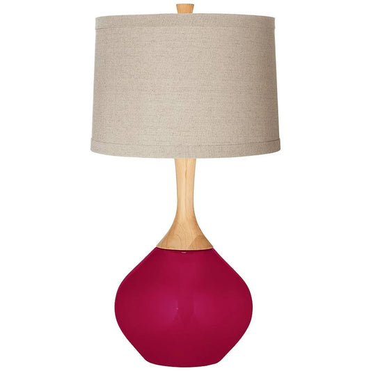 Color + Plus French Burgundy Natural Linen Drum Shade Wexler Table Lamp WMR5_W0MZO05