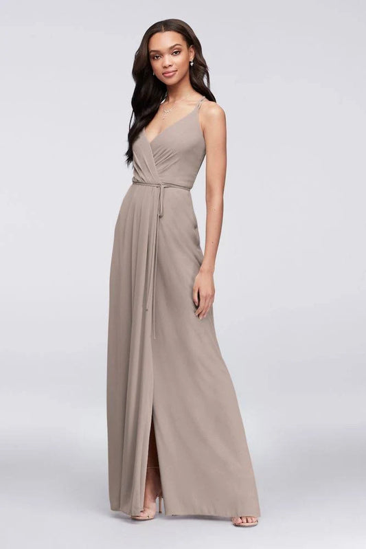 David&s Bridal Double-Strap Long Georgette Bridesmaid Wrap Bridesmaid Dress - Biscotti, 0 CXR5_H9AII63