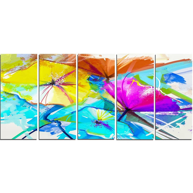 Designart &Abstract Spring Flowers Still Life& 5 Piece Painting Print on Wrapped Canvas Set FFY3_W9GAY81