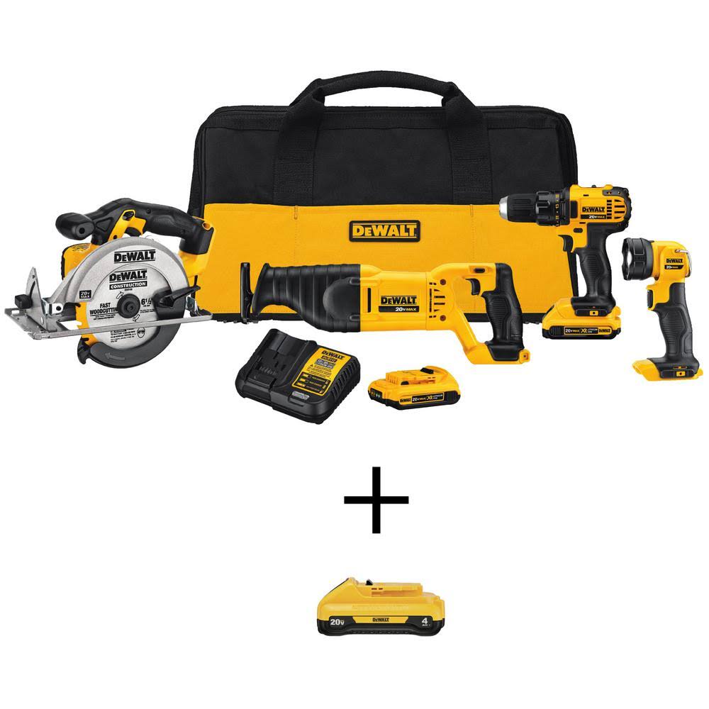 DeWalt 20-Volt Max Cordless Combo Kit (4-Tool) with (1) 20-Volt 4.0Ah Battery, (2) 20-Volt 2.0Ah Batteries Charger NTS2_Z2WEX22