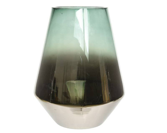 Decoris 9016489 Glass Hurricane Vase Green Silver - Case of 6 JEP3_P1KAG85