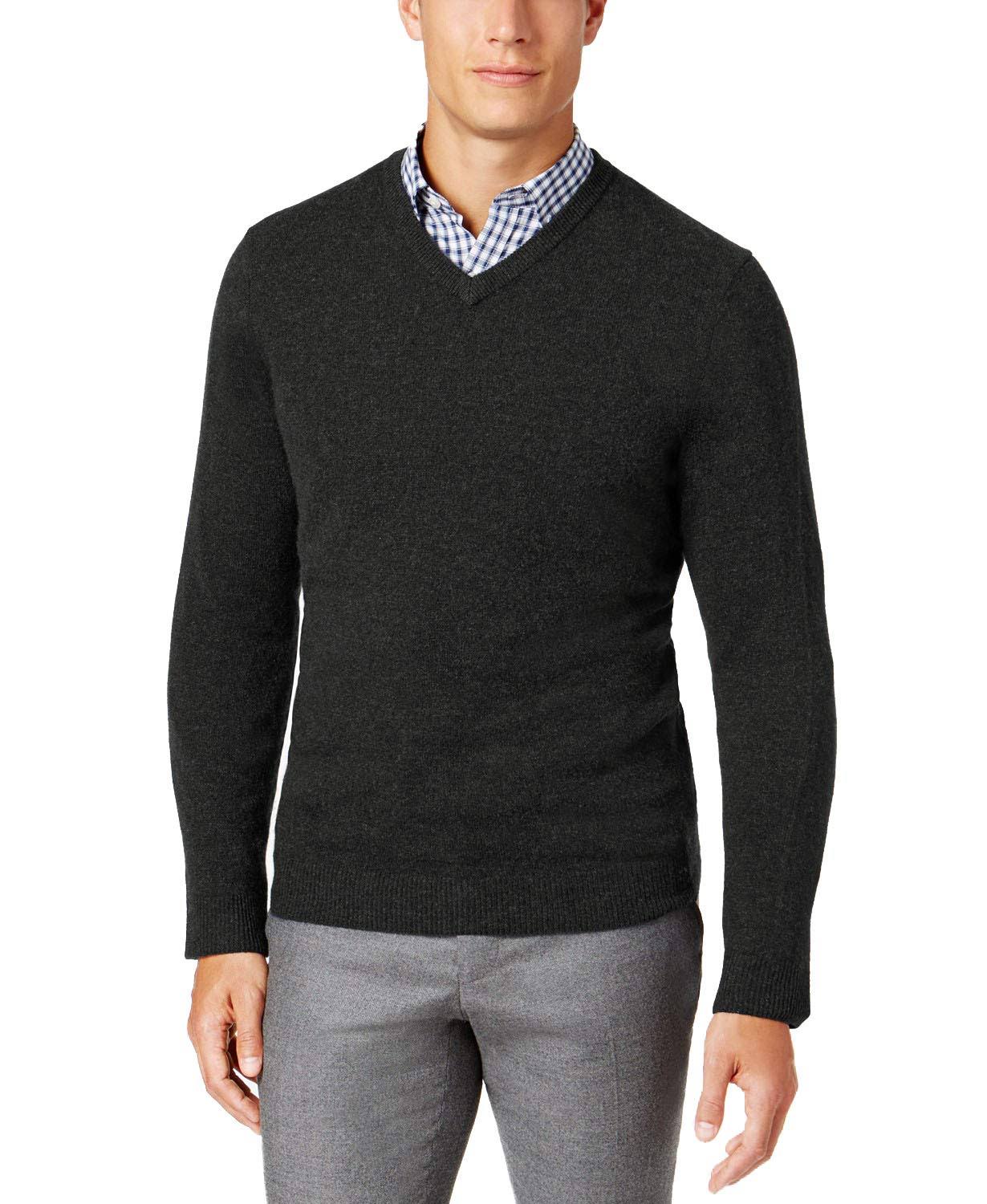 Club Room Mens V-Neck Cashmere Sweater, Created for Macy&s - Dark Charcoal VYM5_S6ZNF47