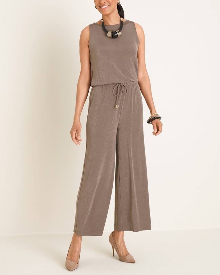 Chico&s Womens Travelers Classic Tie-Waist Jumpsuit, Deep Taupe HEY1_O3UXB95