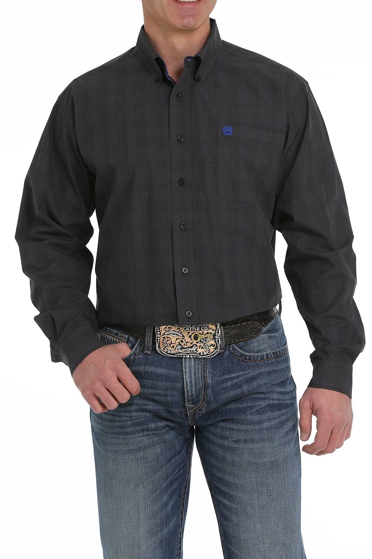 Cinch Mens Black Plaid Long Sleeve Western Shirt QPS1_C5SIU61