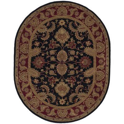 Charlton Home Bromley Hand-Tufted Wool Black/Burgundy Area Rug, Size: Oval 7&6 inch x 9&6 inch, Red PRH2_F3DKR49