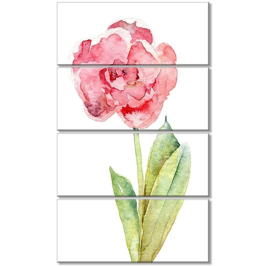 Design Art Single Pink Tulip on White Background 4 Piece Painting Print on Wrapped Canvas Set HPI1_N0DSW42