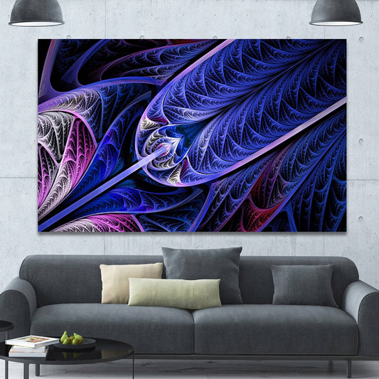 Design Art Blue on Black Fractal Stained Glass Graphic Art on Canvas XCK0_Z5EVH81