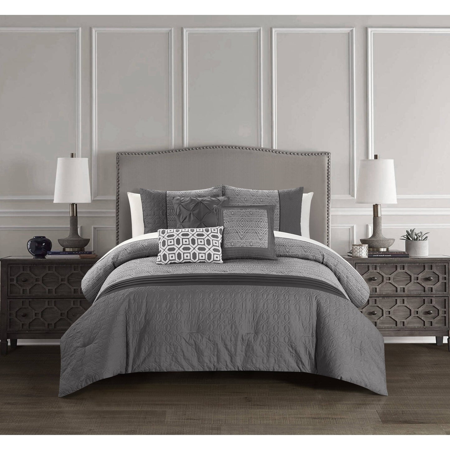 Chic Home Ima 10 Piece Jacquard Quilted Details Comforter Set, Grey - Queen VML3_F9BTG38