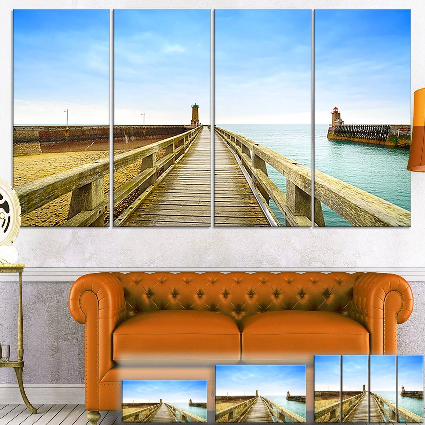 Design Art &Pier and Lighthouse France& 4 Piece Photographic Print on Wrapped Canvas Set, Yellow CYG3_R3EWT43