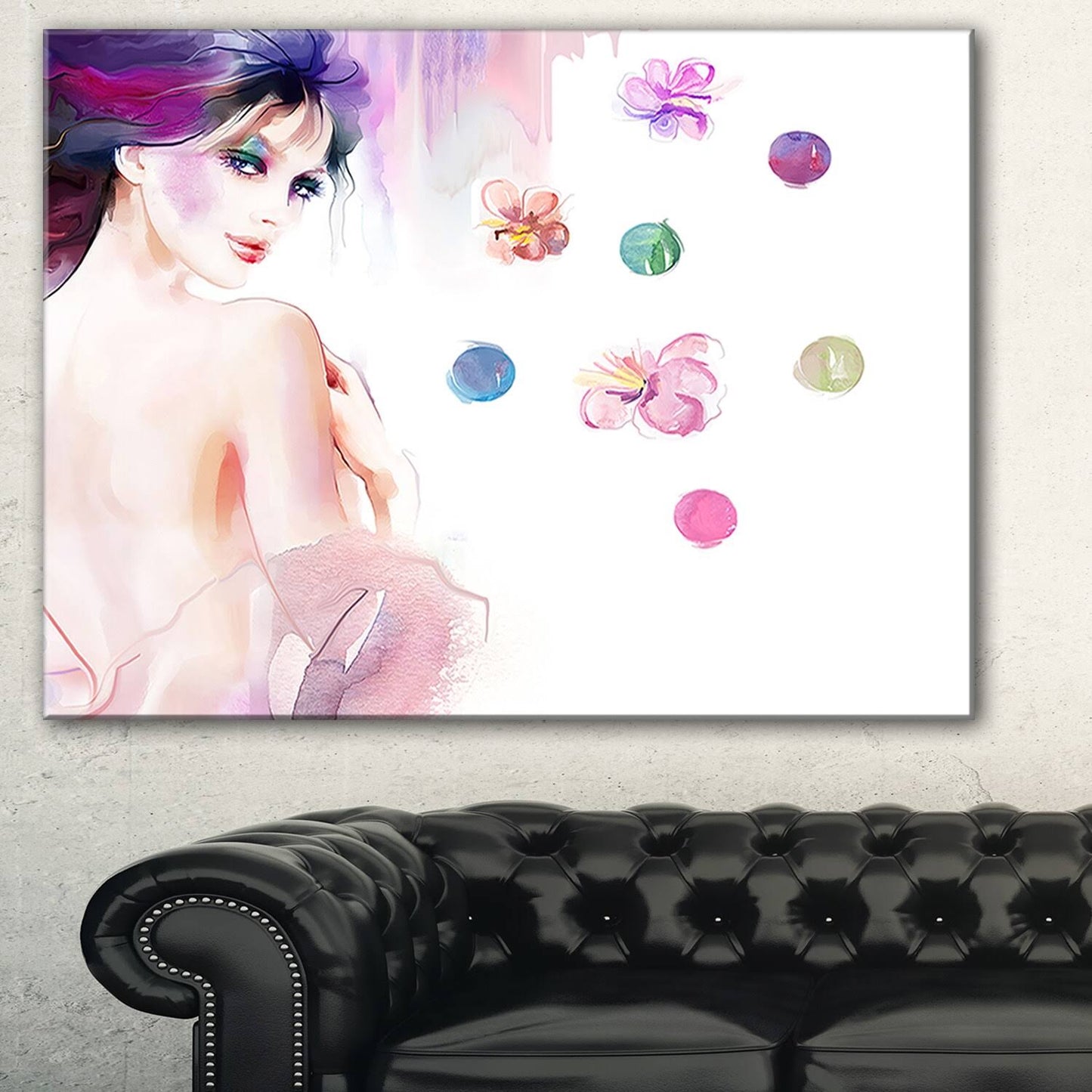 Designart &Fashion Woman with Purple Shade& Watercolor Canvas Print - 40 in. Wide x 30 in. High UFP1_J8FMD54