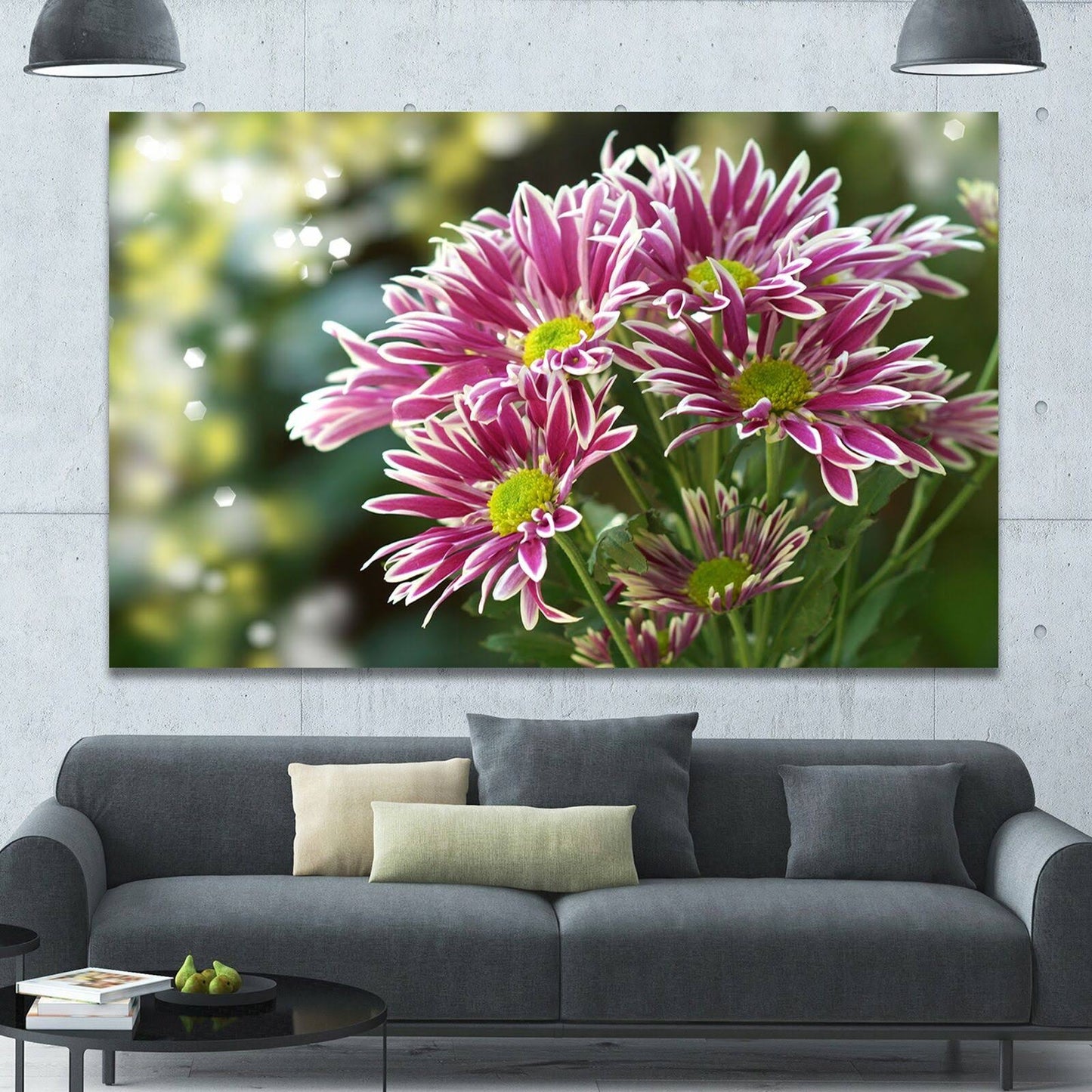 Designart &Purple Chrysanthemum Flower& Floral Canvas Wall Art - Purple - 32 in. Wide x 16 in. High YSE1_S0WDO70