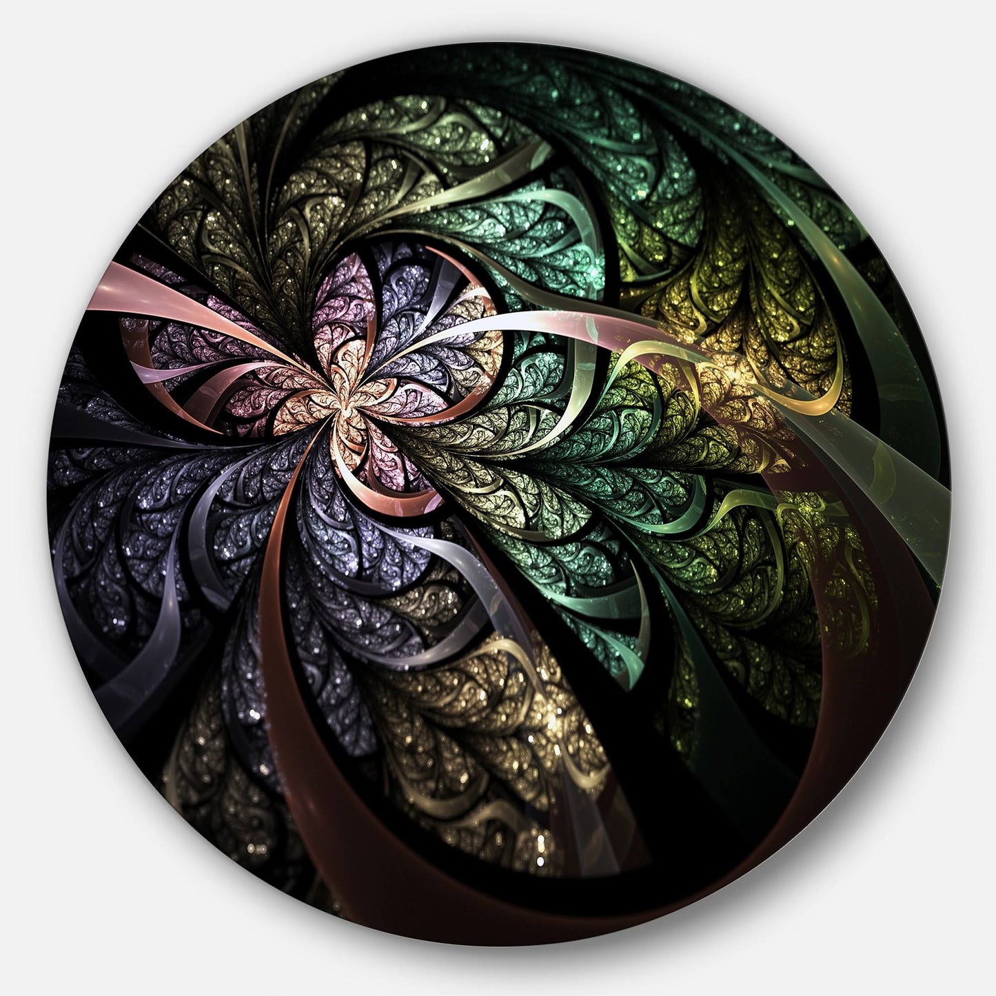 Designart &Brown Blue Fractal Flower Digital Art& Floral Disc Metal Wall Art XDI7_B2AIS10