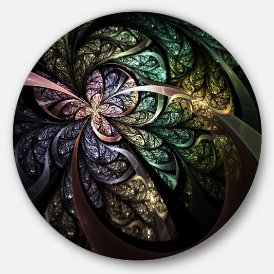 Designart &Brown Blue Fractal Flower Digital Art& Floral Disc Metal Wall Art XDI7_B2AIS10