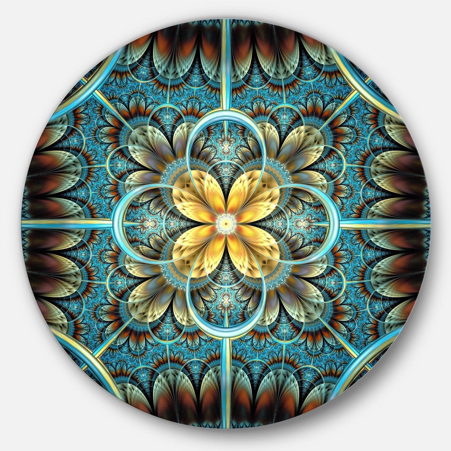 Designart &Blue and Yellow Fractal Flower Design& Modern Floral Graphic Art Print on Metal QSK6_U3OHF58