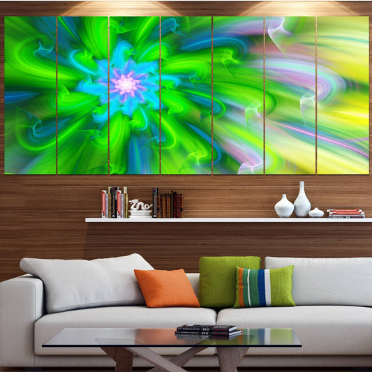 Design Art Green Dance of Flower Petals Graphic Art Print Multi-Piece Image on Canvas, Size: 60 in. Wide x 28 in. High - 5 Equ WPD1_T4QZR30