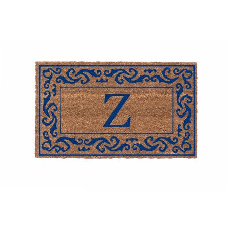 Cocomatsnmore Monogram (Y) Vinyl Backed Blue Rolling Scrolls Border Doormats 38 inch x 60 inch, Beige PKD2_D4EFW96