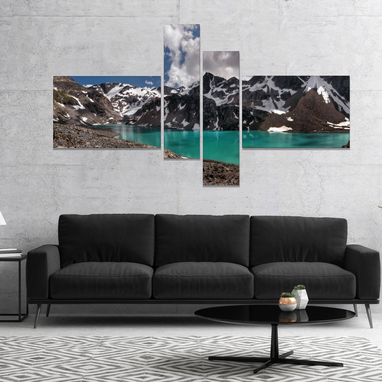 Designart &Distant Mountains and Mountain Lake& Landscape Canvas Art Print - Blue - 60 in. Wide x 32 in. High - 5 Panels PKZ5_E9RAB59