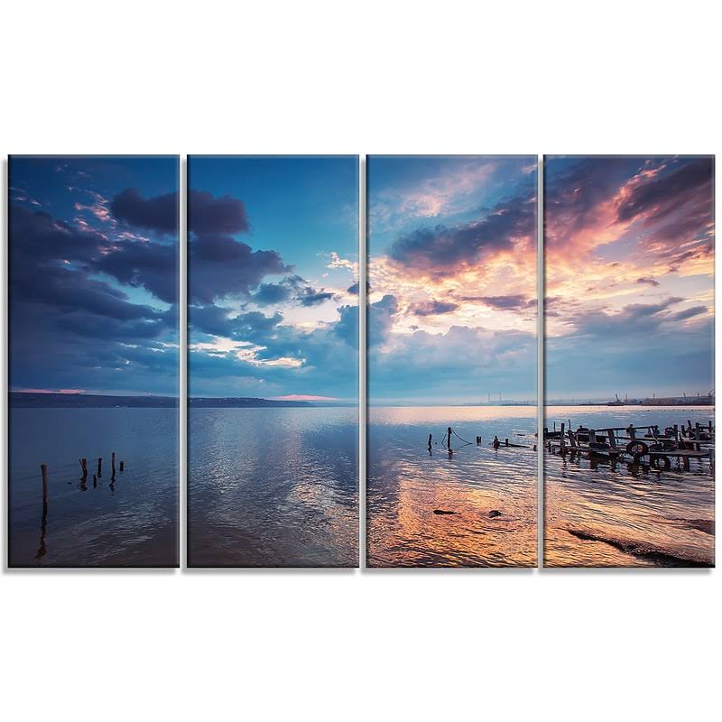 Design Art &Dramatic Sky Over Sunset Lake& 4 Piece Photographic Print on Wrapped Canvas Set, Blue PIP3_R8AKN88